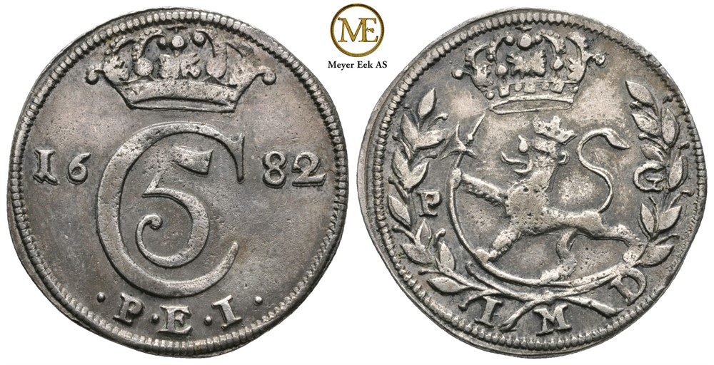 Mark/16 skilling 1682 Christian V. Kv.1+