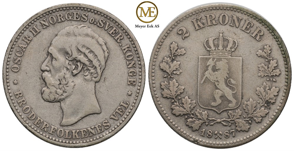 2 kroner 1887 Oscar II. Kv.1