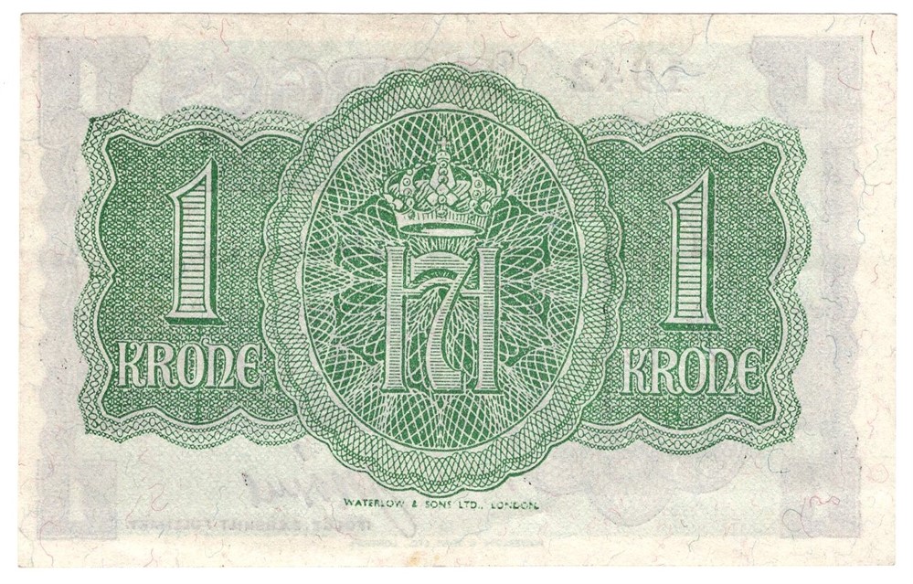 1 krone 1942 A.646579. London utg. Kv.01
