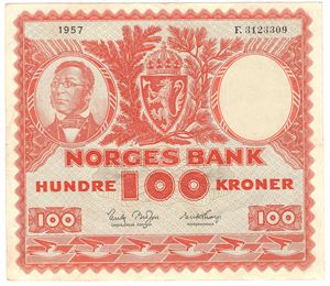 100 kroner 1957 F.3123309. Kv.1/1+