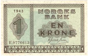 1 krone 1943 E.9776613. Kv.0