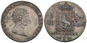1/2 Speciedaler 1821 Carl XIV Johan. Kv.0/01