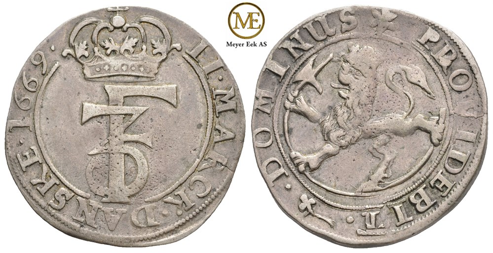 2 mark 1669 Frederik III. Kv.1+