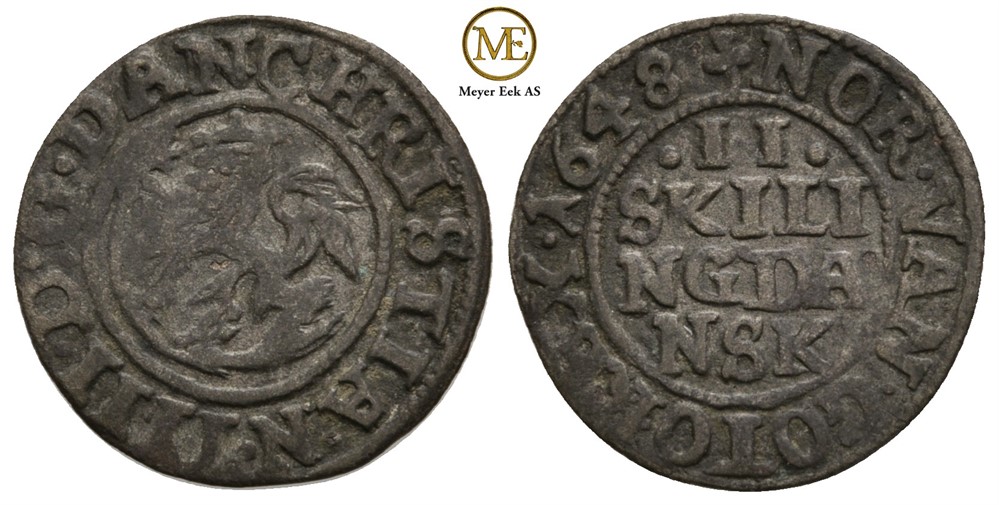 2 skilling 1648 Christian IV. NMD.134. Kv.1/1+
