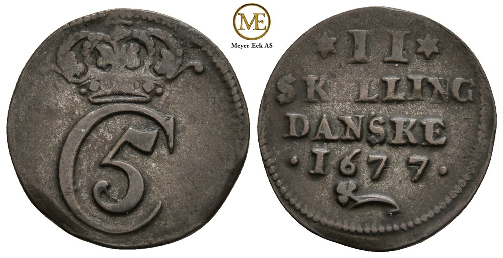 2 skilling 1677 Christian V. NMD.147. Kv.1+