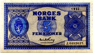 5 kroner 1952 J Ex. Stave Olsen Kv.0