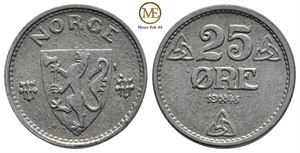 25 øre 1945 Haakon VII. Kv.0