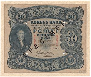 50 kroner 1945 D.1506068 Specimen. Kv.0