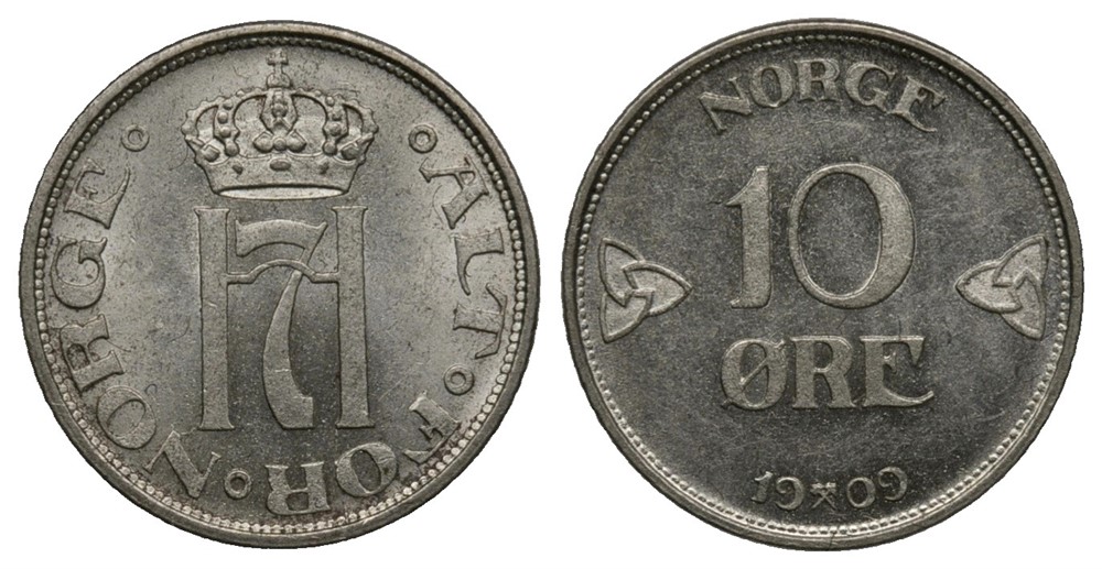 10 øre 1909 Haakon VII. Prakt eks.