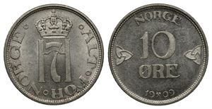 10 øre 1909 Haakon VII. Prakt eks.