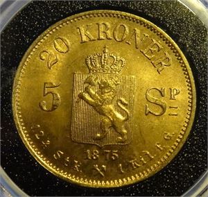 20 kroner 1875 gull Kv.0/01