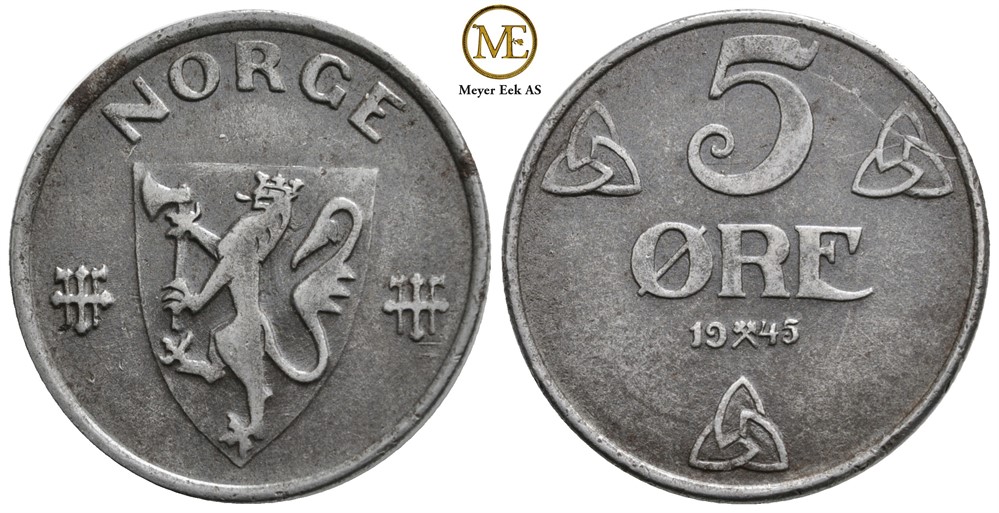 5 øre 1945 Haakon VII. Kv.01