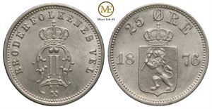 25 øre 1876 Oscar II. Kv.0