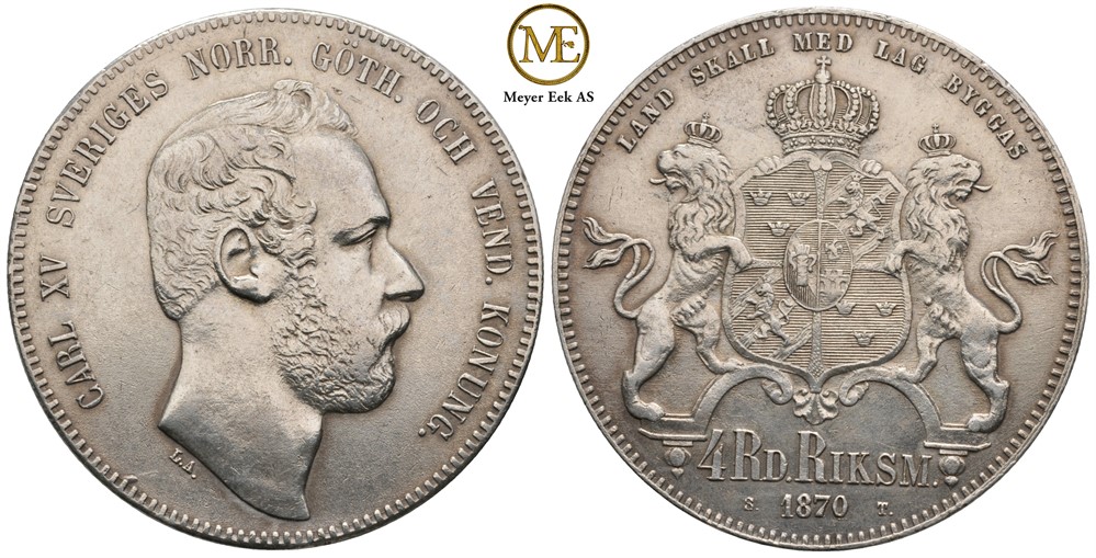 4 riksdaler 1870 Carl XV. Kv.1+/01