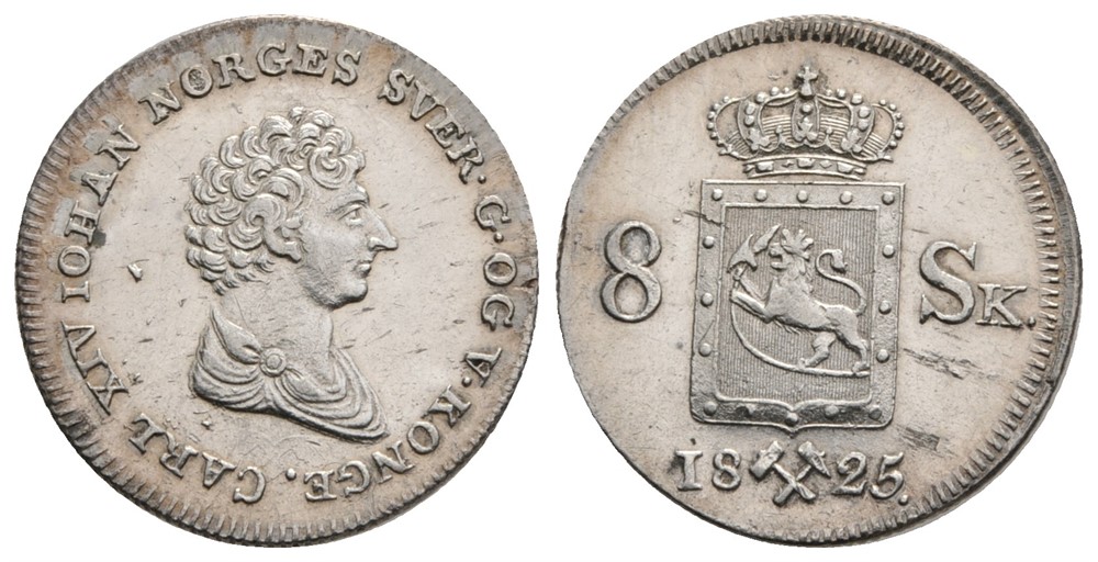 8 skilling 1825 Carl XIV Johan. Kv.0