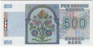 500 kroner 1991 0000000000. Specimen. Kv.0