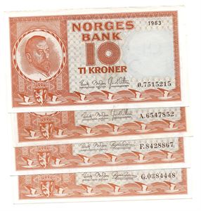 Lot. 10 kroner 1963, 64, 65, 1966