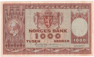 1000 kroner 1972 A.4246977. Kv.1+