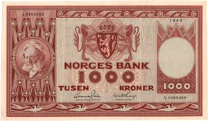 1000 kroner 1949 A.0163660. Kv.1+