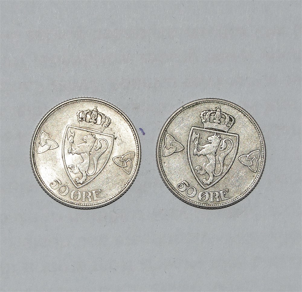 Norge 50 øre 1914 og 1916 kv. 1 og 1+