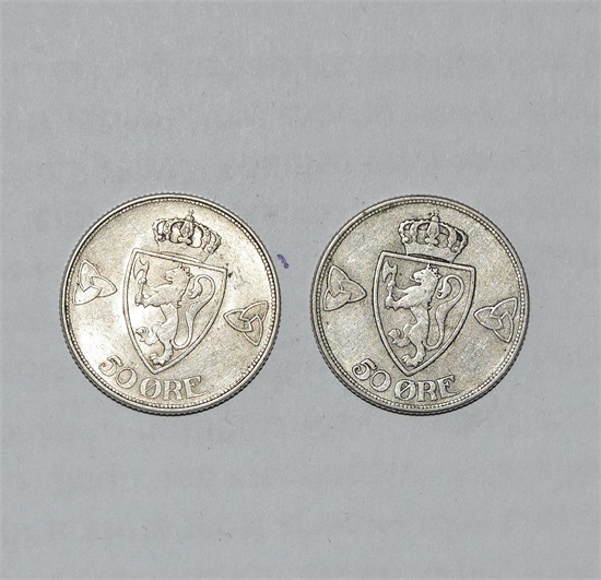 Norge 50 øre 1914 og 1916 kv. 1 og 1+