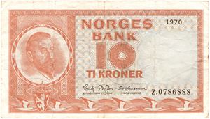 10 kroner 1970 Z.0786888. Kv.1-