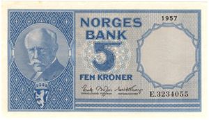 5 kroner 1957 E.3234055. Kv.0