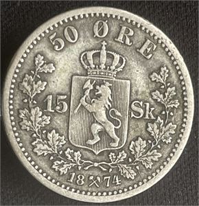 50 øre/15 skilling 1874 Kv.1