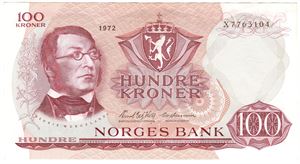 100 kroner 1972 X.7763104. Erstatningsseddel. Kv.0/01