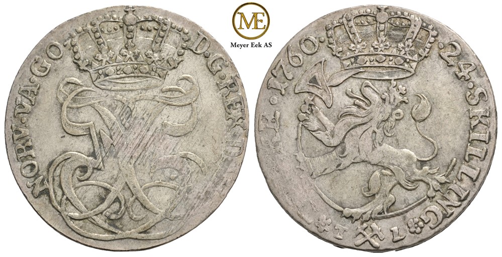 24 skilling 1760 Frederik V. Kv.1/1+
