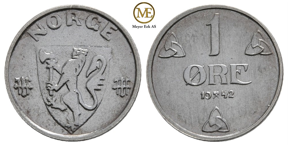 1 øre 1942 jern Haakon VII. Prakt eksemplar