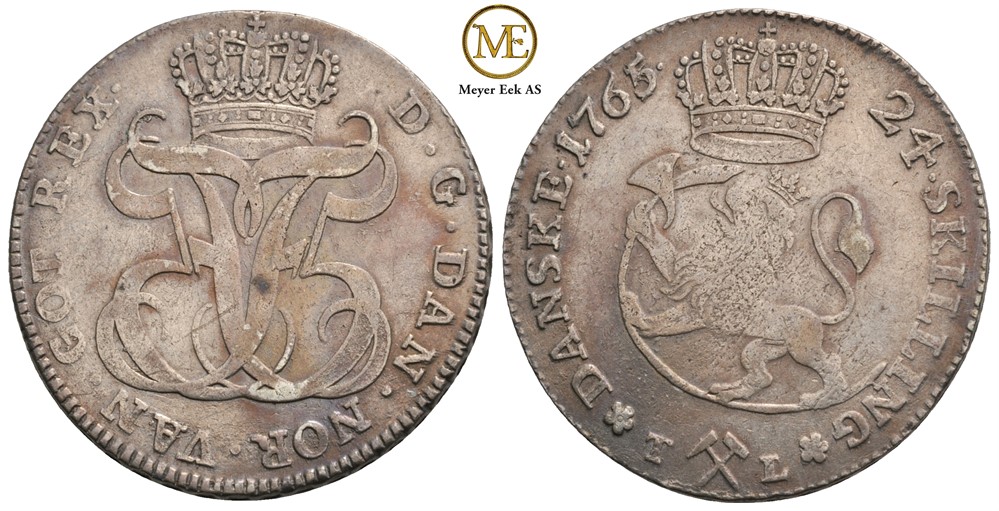 24 skilling 1765/3 Frederik V. Kv.1+
