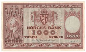 1000 kroner 1974 A.5135563. Kv.1/1+