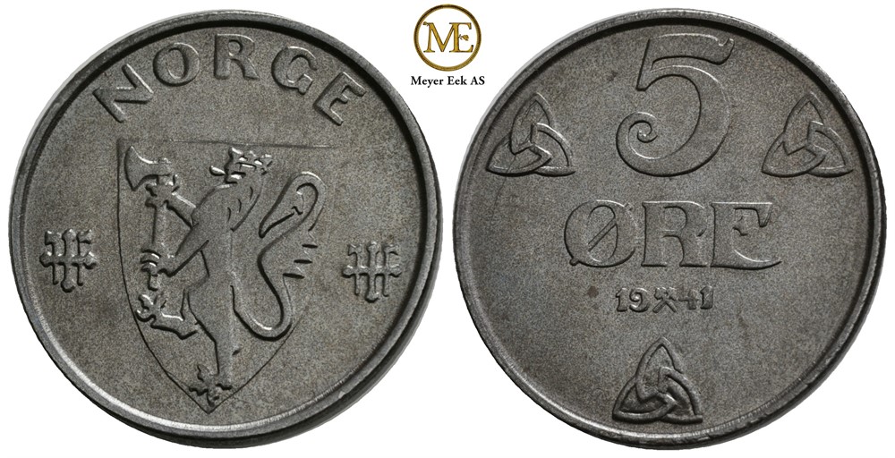 5 øre 1941 jern Haakon VII. Kv.0