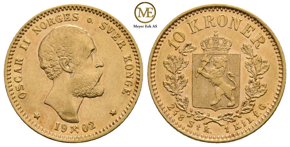 10 kroner 1902 Oscar II. Kv.0/01