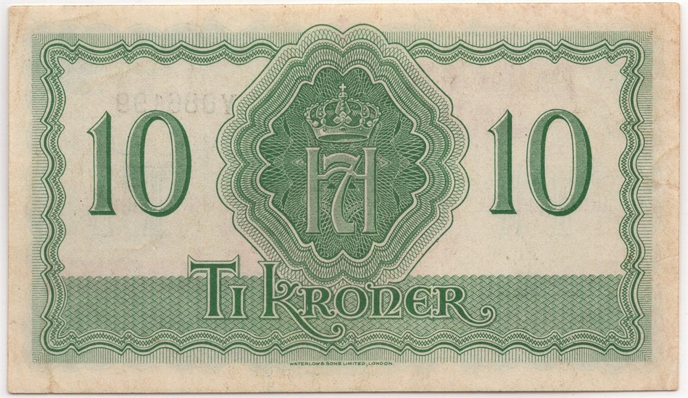 10 kroner 1944 Y.086199. London Utg. Kv.0/01