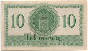 10 kroner 1944 Y.086199. London Utg. Kv.0/01
