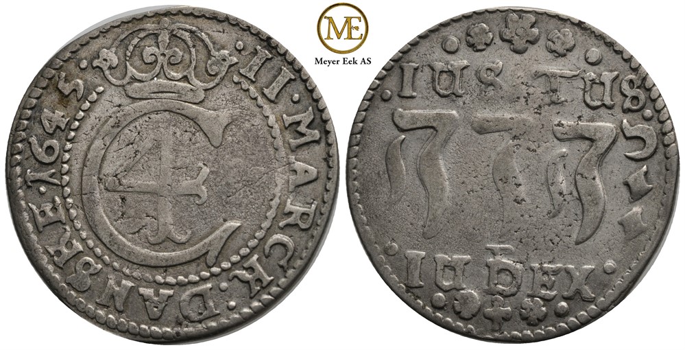 2 mark 1645 Christian IV. Ex. Bruun Rasmussen 2015. NM.114. Kv.1/1+