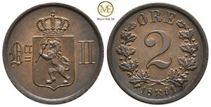 2 øre 1891 Oscar II. Kv.0