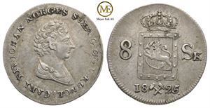 8 skilling 1825 Carl XIV Johan. Kv.1+