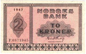 2 kroner 1947 F.0871945. Kv.0/01