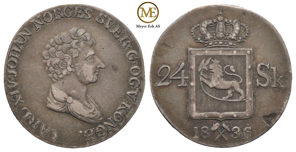 24 skilling 1836 Carl XIV Johan. Kv.1+