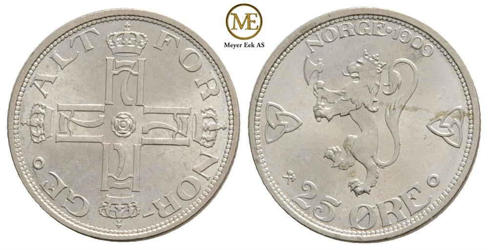 25 øre 1909 Haakon VII. Kv.0