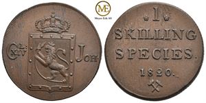 1 skilling 1820 Carl XIV Johan. Kv.0