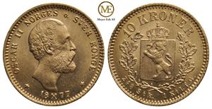 10 kroner 1877 Oscar II. Kv.0