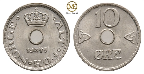 10 øre 1948 Haakon VII. Kv.0