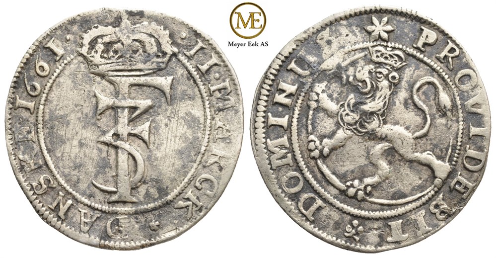 2 mark 1661 Frederik III. Kv.1/1+