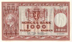 1000 kroner 1968 A.3131097. Kv.0/01