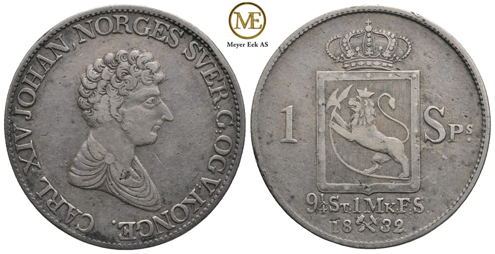 Speciedaler 1832 Carl XIV Johan. Kv.1/1+