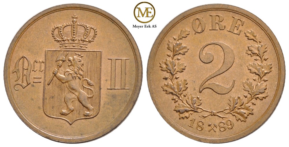 2 øre 1889 Oscar II. Kv.0